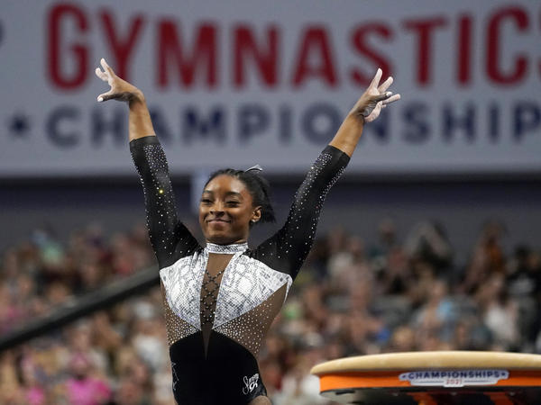 U.S. gymnast Simone Biles, shown here at the U.S. Gymnastics Championships, is seeking a second all-around Olympic gold medal.
