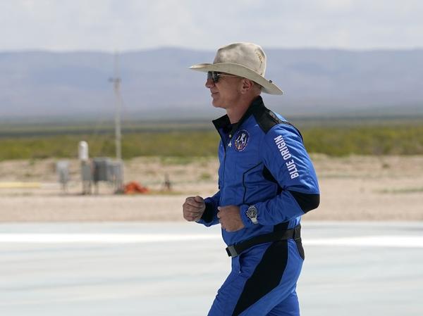 Jeff Bezos, founder of Amazon and space tourism company Blue Origin, jogs onto his rocket landing pad ahead of his trip to the edge of space on Tuesday. When top executives like Bezos have dangerous hobbies, there's often little company boards can do.