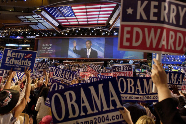 Barack Obama, then a little known state senator and candidate for U.S. Senate from Illinois, speaks during the 2004 Democratic National Convention in Boston.