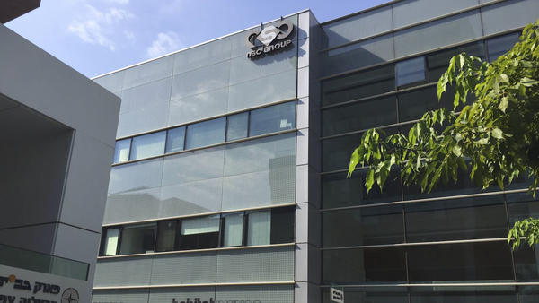 The logo of NSO Group displayed on a building where the Israeli cybersecurity company previously had offices, in Herzliya, Israel, in 2016.