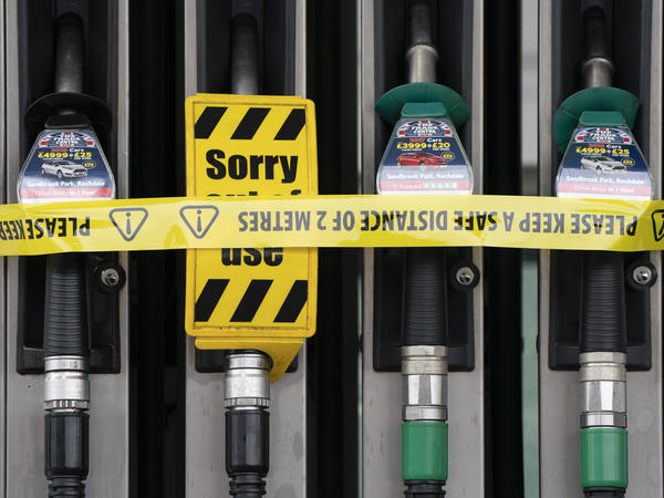 At petrol station in Manchester, England is tapped out on Tuesday. In greater London, however, the vast majority of service stations remained dry for yet another day.