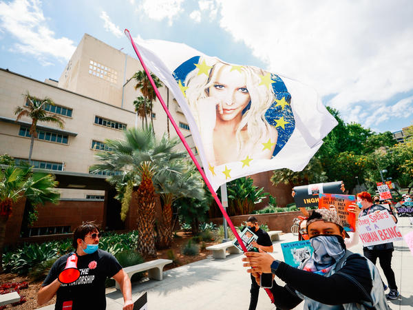 #FreeBritney activists protest outside the courthouse in Los Angeles during a conservatorship hearing on April 27.