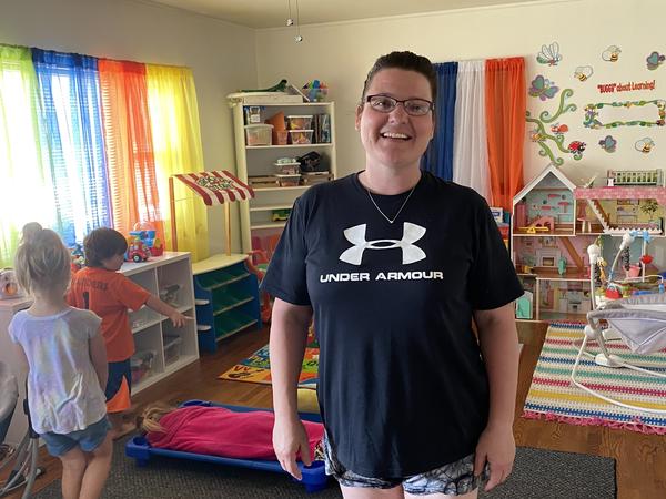 Crystal Rogers first opened Cozy Couch Family Day Care out of her home 13 years ago. Many of the kids who attend her day care in Martinsburg, W.Va., are the children of essential workers.