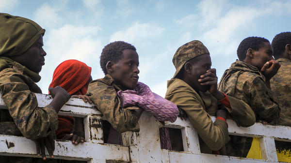 Captured Ethiopian government soldiers and allied militia members are paraded by Tigray forces last month on their way to a detention center in Mekele, the capital of the Tigray region of northern Ethiopia.