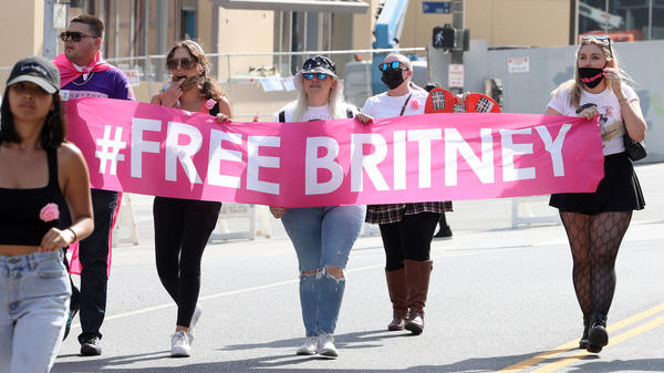 #FreeBritney activists outside the Stanley Mosk Courthouse during Spears' hearing in September, when a judge suspended Spears' father from her conservatorship.