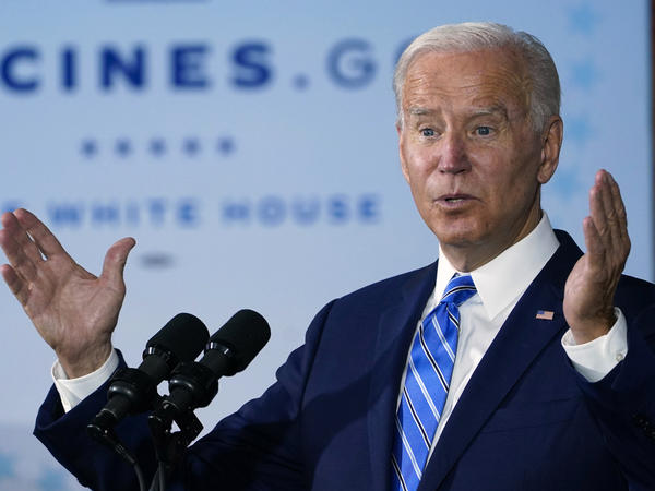 President Biden speaks about COVID-19 vaccinations in Elk Grove Village, Ill. Ten states are filing a lawsuit over the administration's rule requiring health care workers to be vaccinated.