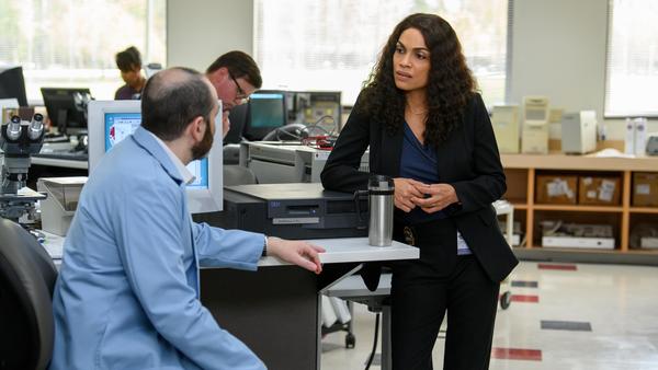 Hulu's limited series<strong> </strong>is based in part on material from the nonfiction book <em>Dopesick</em> by journalist Beth Macy, who has written extensively about the opioid crisis. Rosario Dawson stars as Bridget Meyer.