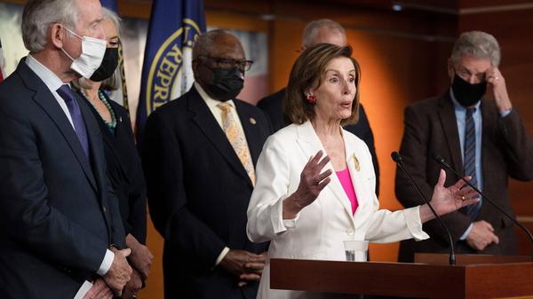 House Speaker Nancy Pelosi, D-Calif., speaks during a Friday news conference with other Democratic leaders after House passage of the Build Back Better Act.