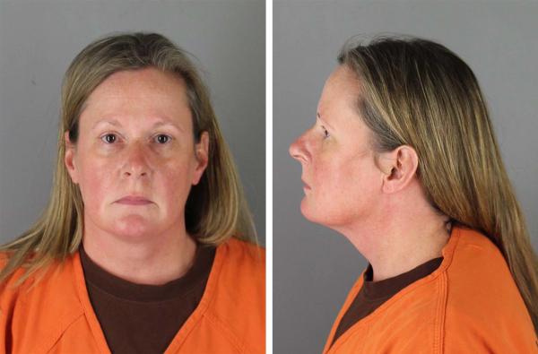 Former Brooklyn Center, Minn., police officer Kim Potter poses for a mug shot at the Hennepin County Jail in Minneapolis on April 14. Potter, a 26-year police veteran, was charged with second-degree manslaughter in the death of 20-year-old Daunte Wright, whom she shot and killed following a traffic stop.