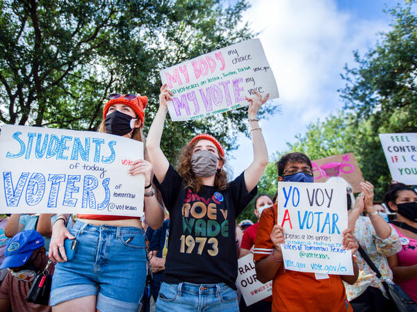 Demonstrators rally against laws the limit access to abortion at the Texas State Capitol on October 2, 2021 in Austin, Texas. The Women's March and other groups organized marches across the country to protest a new abortion law in Texas.