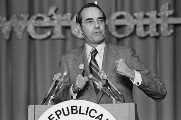 Sen. Bob Dole of Kansas, a former GOP national chairman, addresses the Republican Leadership Conference in Washington on March 7, 1975.
