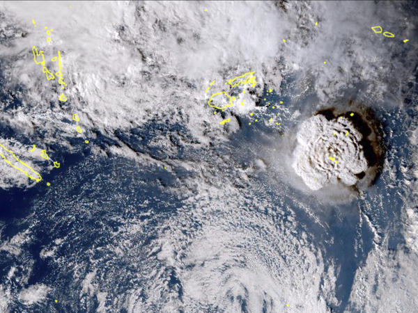 This image taken by Himawari-8, a Japanese weather satellite, shows an undersea volcano eruption at the Pacific nation of Tonga.