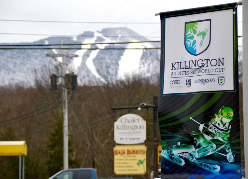 Colorful banners on Killington's access road tout the upcoming Women's World Cup races November 25-26. An estimated 30,000 people came to see the event last year.