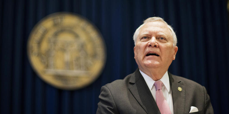 Georgia Gov. Nathan Deal speaks during a press conference to announce he has vetoed legislation allowing clergy to refuse performing gay marriage and protecting people who refuse to attend the ceremonies Monday, March 28, 2016, in Atlanta. 