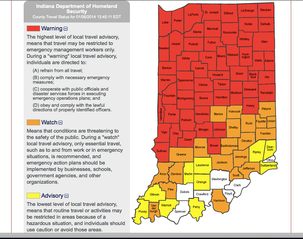 road travel advisory indiana