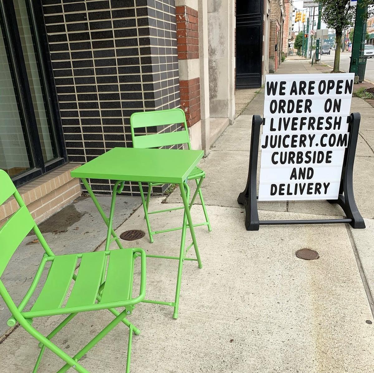 A sign advertising online orders for Live Fresh Juicery, a juice and smoothie shop in Homestead. The business was recently featured on the BlackOwnedPGH Instagram page. (Carey Burget/Live Fresh Juicery)
