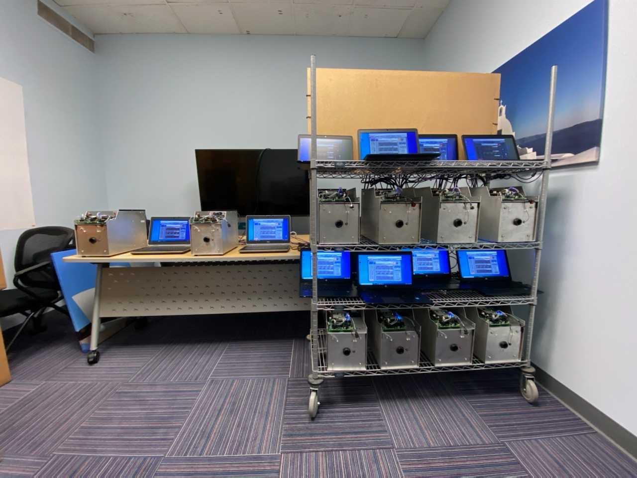Computers sit untouched in a conference room at IngMar Medical's East Liberty office. While machine assemblers still work at the building, the company's research and development staff is largely working from home due to the coronavirus. (Courtesy of IngMar Medical)