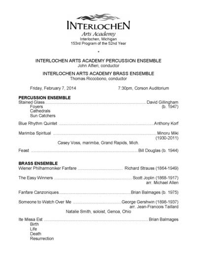 Iaa Percussion And Brass Ensembles February 7 2014 Interlochen