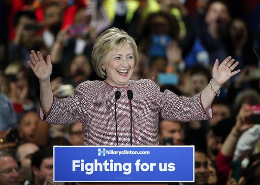 Donald Trump And Hillary Clinton Win New York Primary Georgia Democratic Presidential Candidate Hillary Clinton Celebrates On Stage After Winning The New York State Primary Tuesday April 19 2016 In