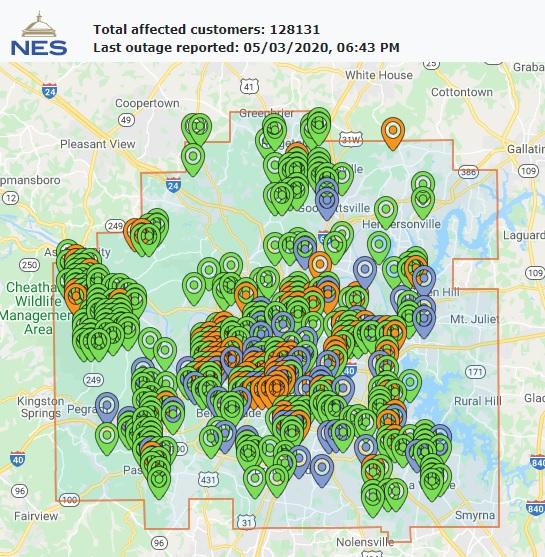 Much of Nashville remains dark more than 18 hours after Sunday storms WMOT