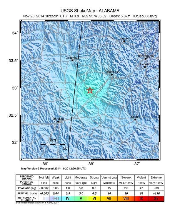 earth quake map of alabama