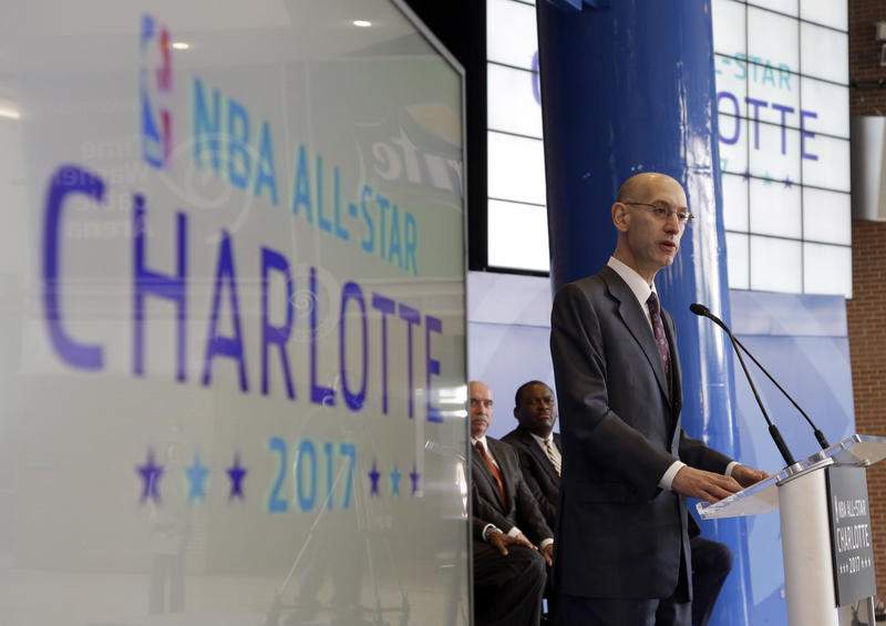 In this Tuesday, June 23, 2015 file photo NBA Commissioner Adam Silver speaks during a news conference to announce Charlotte, N.C., as the site of the 2017 NBA All-Star basketball game. 