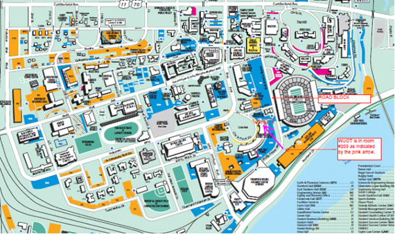 Campus Map to WUOT