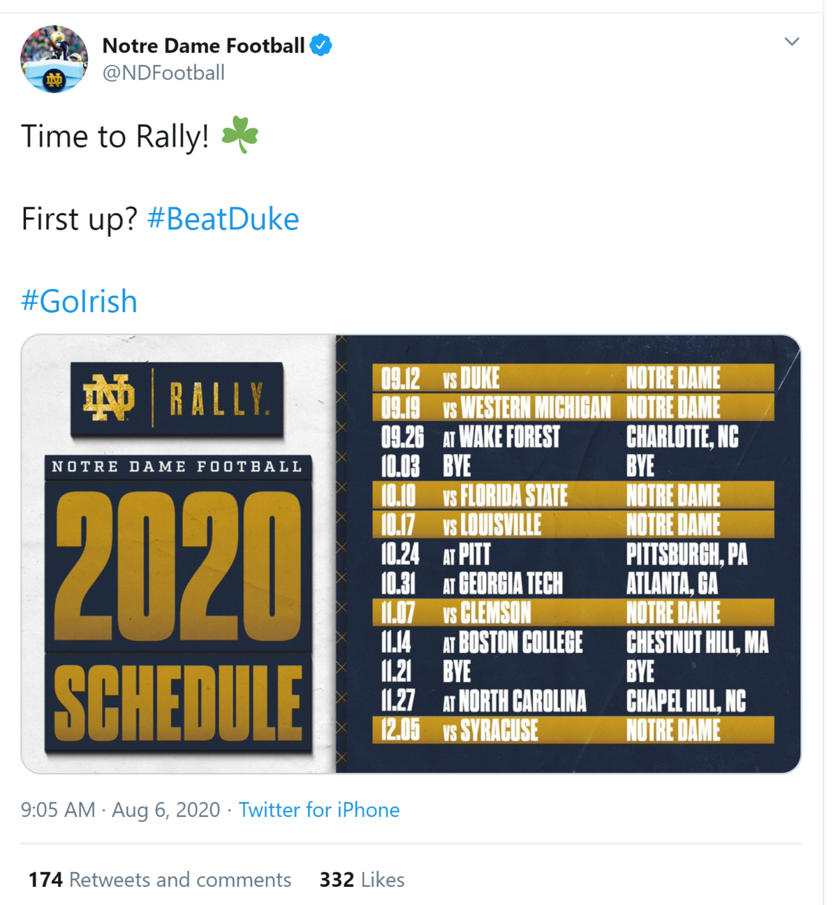 Notre Dame Releases 2020 Football Schedule WVPE