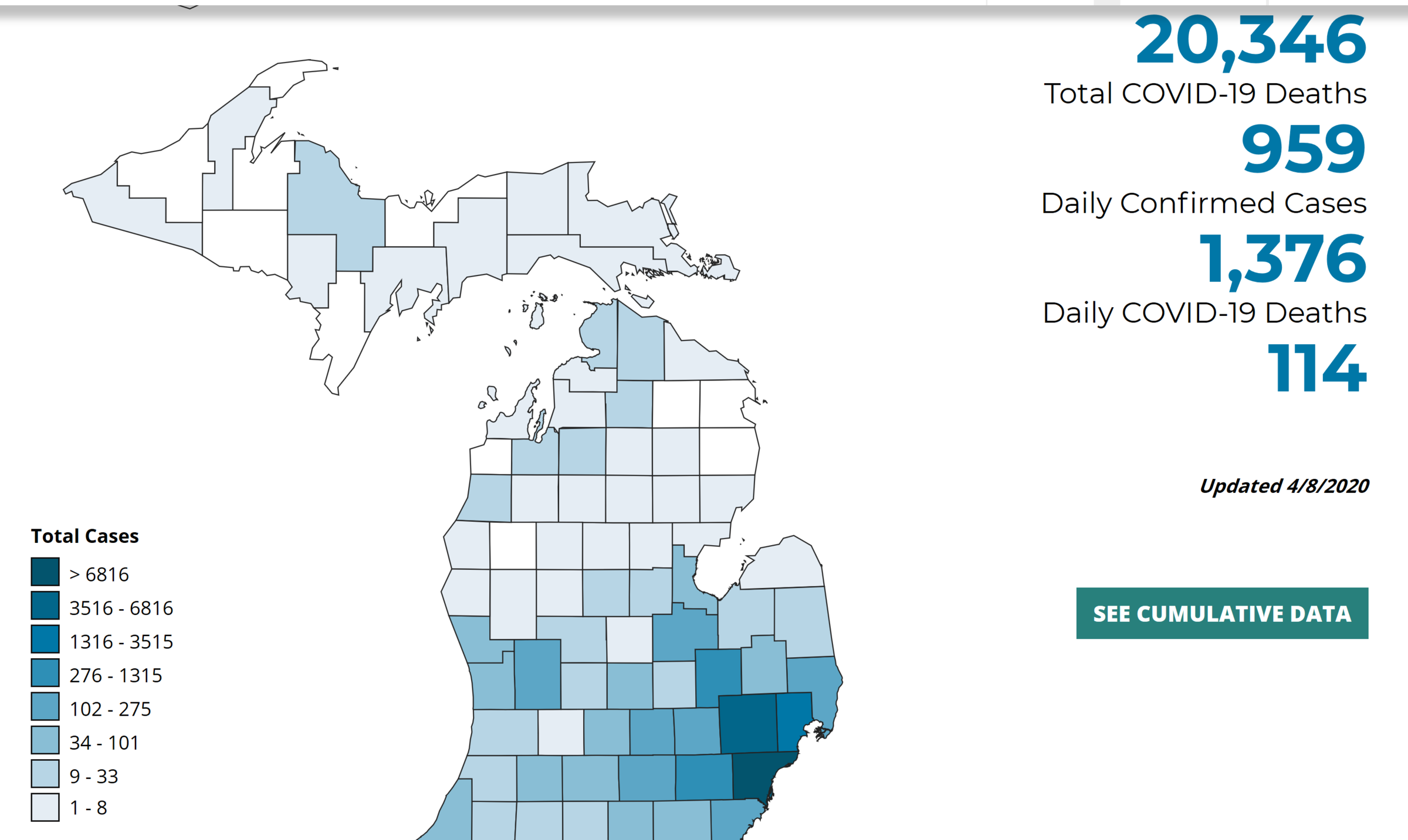 NEW Apr. 8th Updated Michigan Deaths & Cases Of COVID19 WVPE